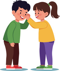 Two happy children playing together smiling boy and girl in casual colorful clothes vector illustration