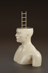 Human figure with a ladder emerging from its head. Inspirational concept. 3D illustration.