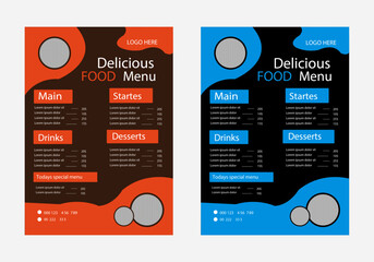 Modern food menu flyers with abstract shapes and circles