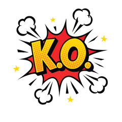 knock out KO typography vector design in pop art style with comic smoke and star style