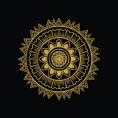 Naklejka premium Intricate golden mandala design on a black background