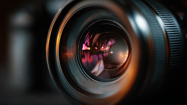 Diaphragm blades of the fixed lens opening aperture f-stop adjustment of a photo camera close-up shot.