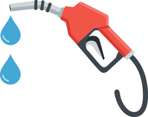 Gasoline pump nozzle with blue water drops vector illustration for fuel and liquid concepts in simple design