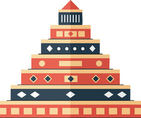 Fototapeta premium Pyramid shaped geometric building with layered red and dark blue design elements and diamond shapes vector illustration