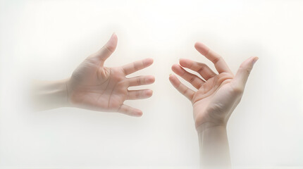 Reaching Hands on White Ethereal Background for Connection Concept