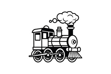 Vintage Steam Train Illustration in Black and White a Classic Locomotive with Puffs of Smoke Perfect for Children s Books Educational Materials and Nostalgic Designs