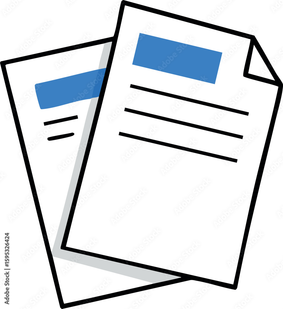 Poster documents icon with blue header bars and black outlines vector design on white background