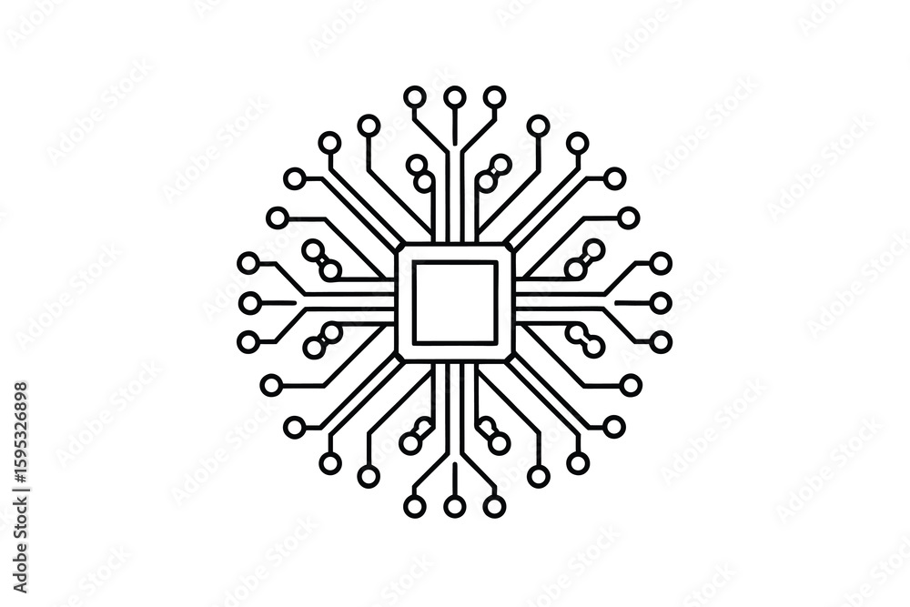 Poster abstract circuit board illustration a minimalist design featuring a central processor connected to n