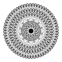 Intricate black and white mandala design with repeating patterns