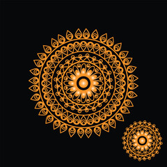 Intricate golden mandala design with subtle glow on black background