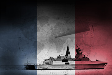 France Navy Frigate warship with flag and radar overlay