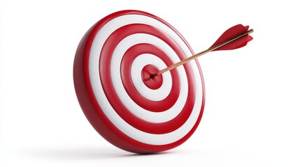 Precision Shot: Arrow Strikes the Heart of a Bullseye, Symbolizing Business Success and Achievement on a Crisp White Canvas