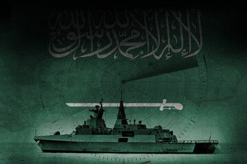 Saudi Arabia Navy Frigate warship with flag and radar overlay