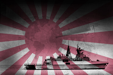 Japan Navy Frigate warship with flag and radar overlay