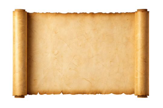 Antique parchment scroll document isolated on transparent background