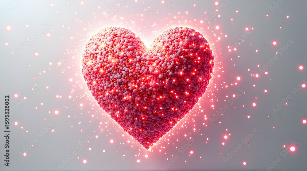 Poster glowing heart shape with sparkling lights and pink texture