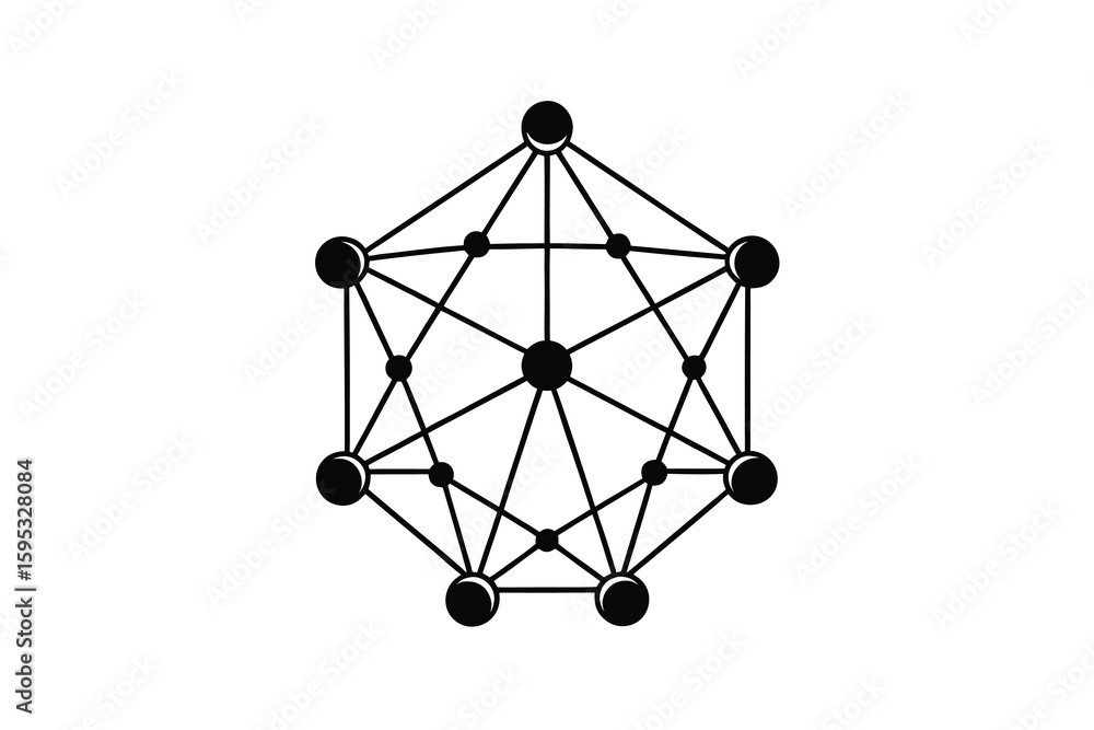 Poster abstract geometric design with interconnected circles and lines forming a complex network isolated o