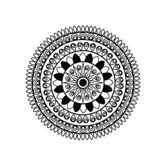 Intricate black and white circular mandala design