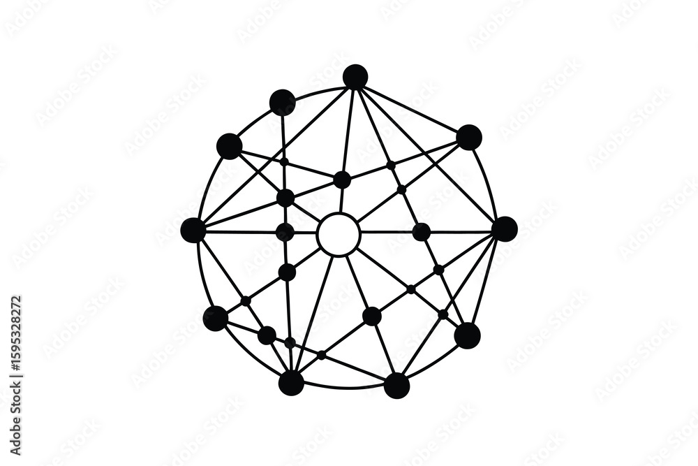 Poster abstract geometric network illustration with central void depicting connectivity complexity and inte