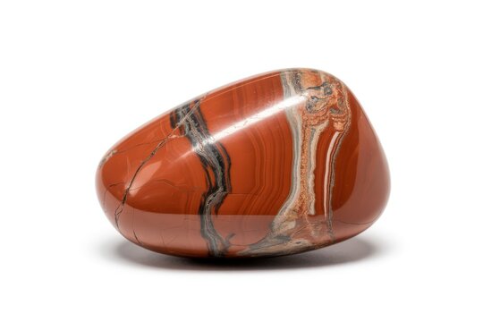 Polished red jasper stone with unique patterns isolated on white background