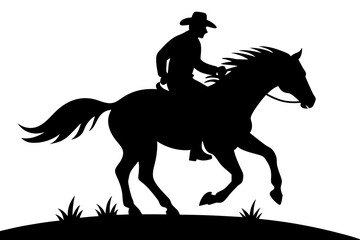 Striking Vector Silhouette of a Person Riding a Galloping Horse Across a Prairie