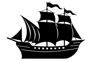 Striking Pirate Ship Sailing - Clean Vector Silhouette Illustration