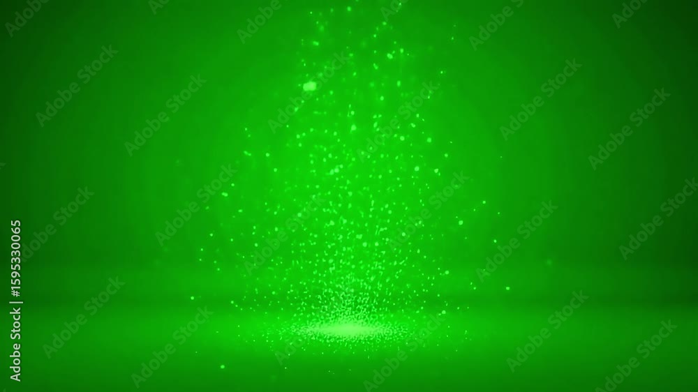 Poster dynamic green particles rise and fall, creating a vibrant, energetic visual effect for motion graphi