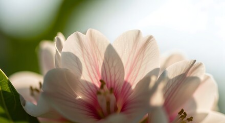Fototapeta premium Close-up capturing the delicate beauty of a flowering plant with soft sunlight, highlighting its