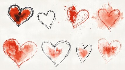 Hand drawn artistic hearts set