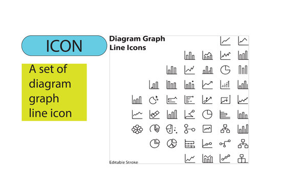 A set of editable line art graph, charts and diagrams icon