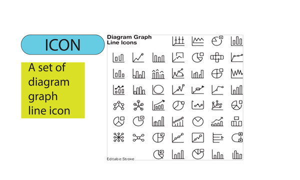 A set of editable line art graph, charts and diagrams icon
