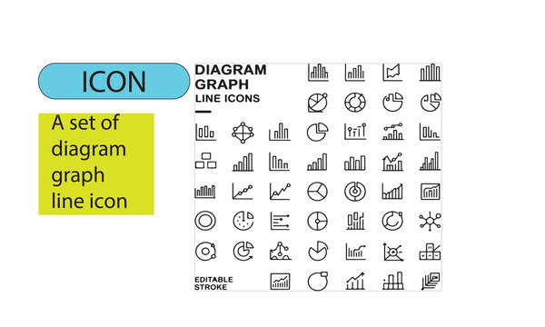 A set of editable line art graph, charts and diagrams icon