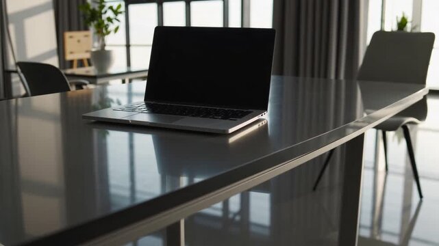 Modern Office Desk: Laptop with Blank Screen, Providing Copy Space - Powered by Adobe