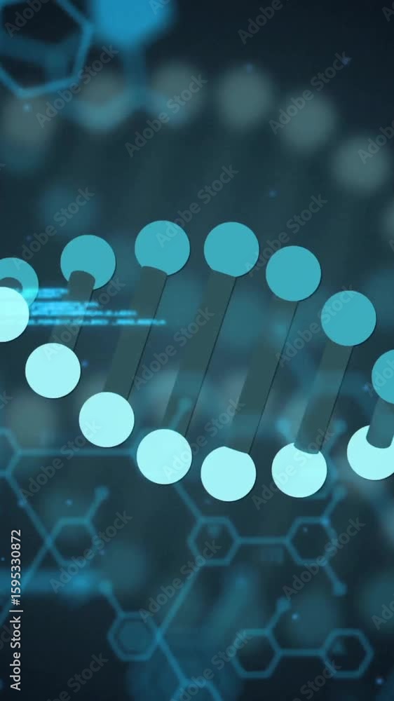 Poster animation of data processing and dna strand over shapes