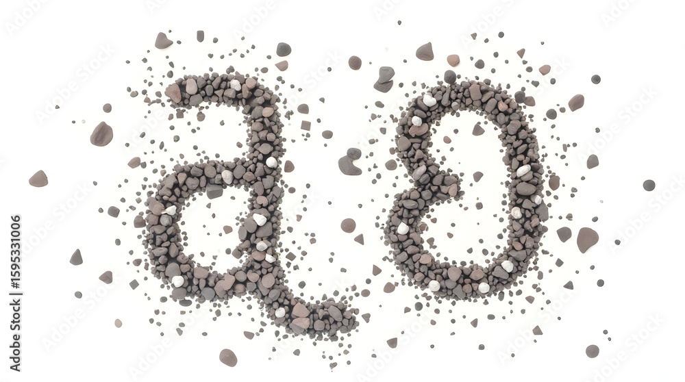 Poster creating shapes using natural stone and pebbles on white