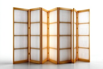 Light-colored room divider with wooden frame.