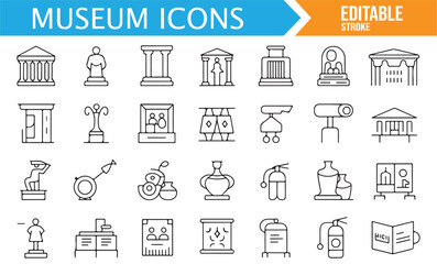 Historical and Museum Icons Set Featuring Sculptures and Artifacts