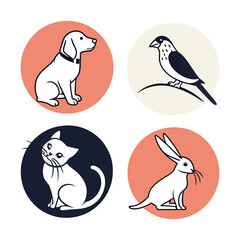 Minimalist flat pet animal icons for ui and ux applications
