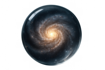 Milky way galaxy swirling inside crystal ball, transparent background, perfect for space exploration and astronomy projects