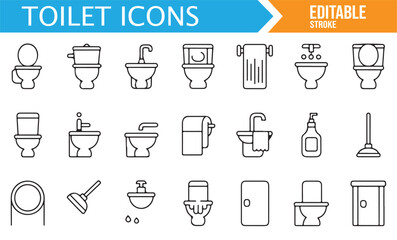 Bathroom Accessories and Plumbing Tools Icon Set for Design Projects