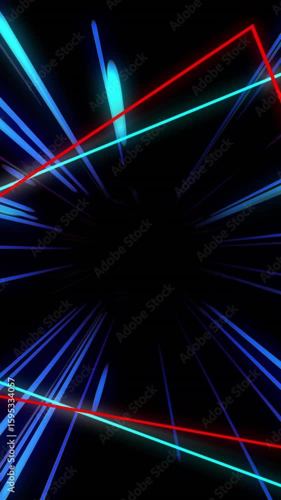 Poster colorful neon lines and triangles animation creating dynamic, futuristic tunnel effect