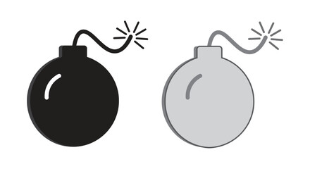 bomb icon set, solid and outline style