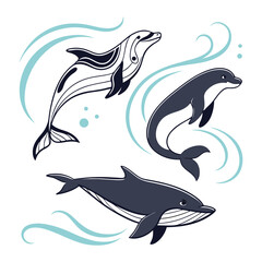 Naklejka premium Modern flat marine mammal icons with fluid shapes and gradient accents
