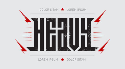 Heavy - Powerful vintage-style typography with red lightning bolts and distressed texture. Perfect for rock music branding, metal bands, gaming logos, and bold graphic design projects.