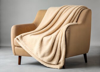 Beige Fuzzy Throw Blanket on Tan Armchair
