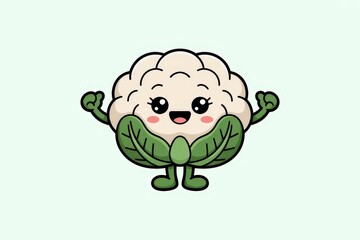 A cute cartoon cauliflower with arms raised