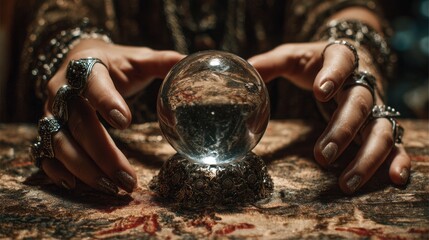 Mystic Sphere Held by Seer. Enigmatic Crystal Ball for Future Insights and Fate Revelations