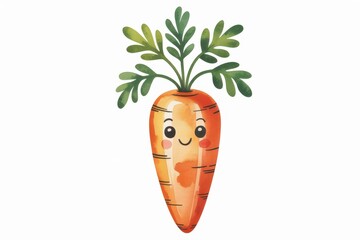 A cheerful cartoon carrot character smiles brightly, isolated on white background