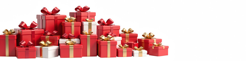 Obraz premium Colorful gift boxes stacked together, adorned with ribbons and bows, create festive atmosphere perfect for celebrations