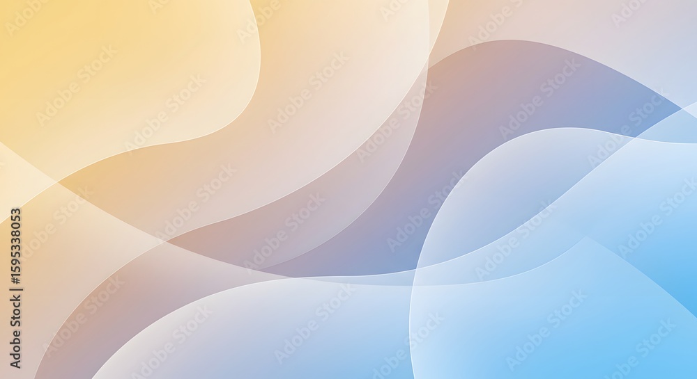 Poster abstract background with flowing, curved shapes blending from yellow to blue, creating a soft, moder